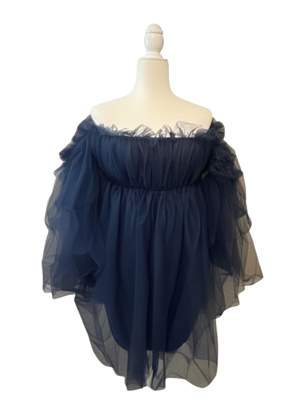 ROMWE Navy Off-Shoulder Tulle Mini Dress